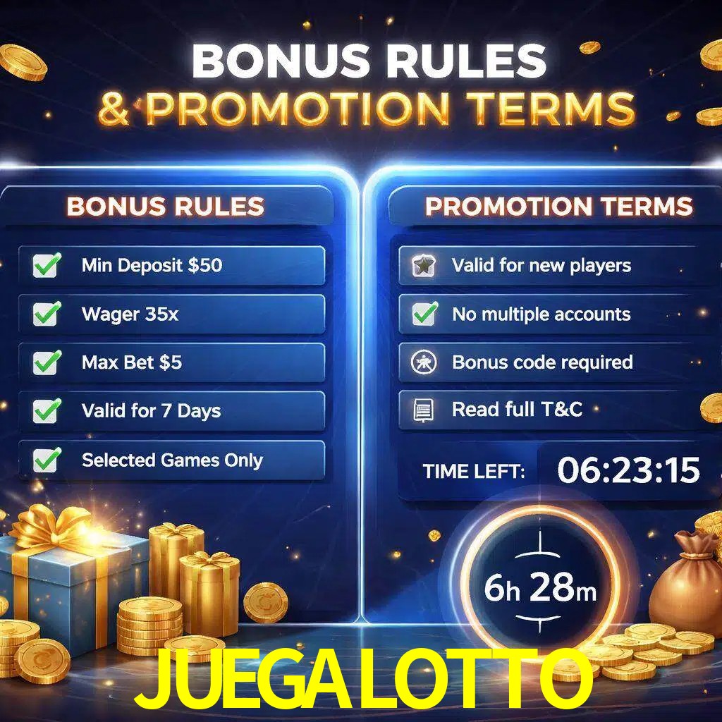 Reglas de promoción JUEGALOTTO y condiciones de bonos explicadas visualmente